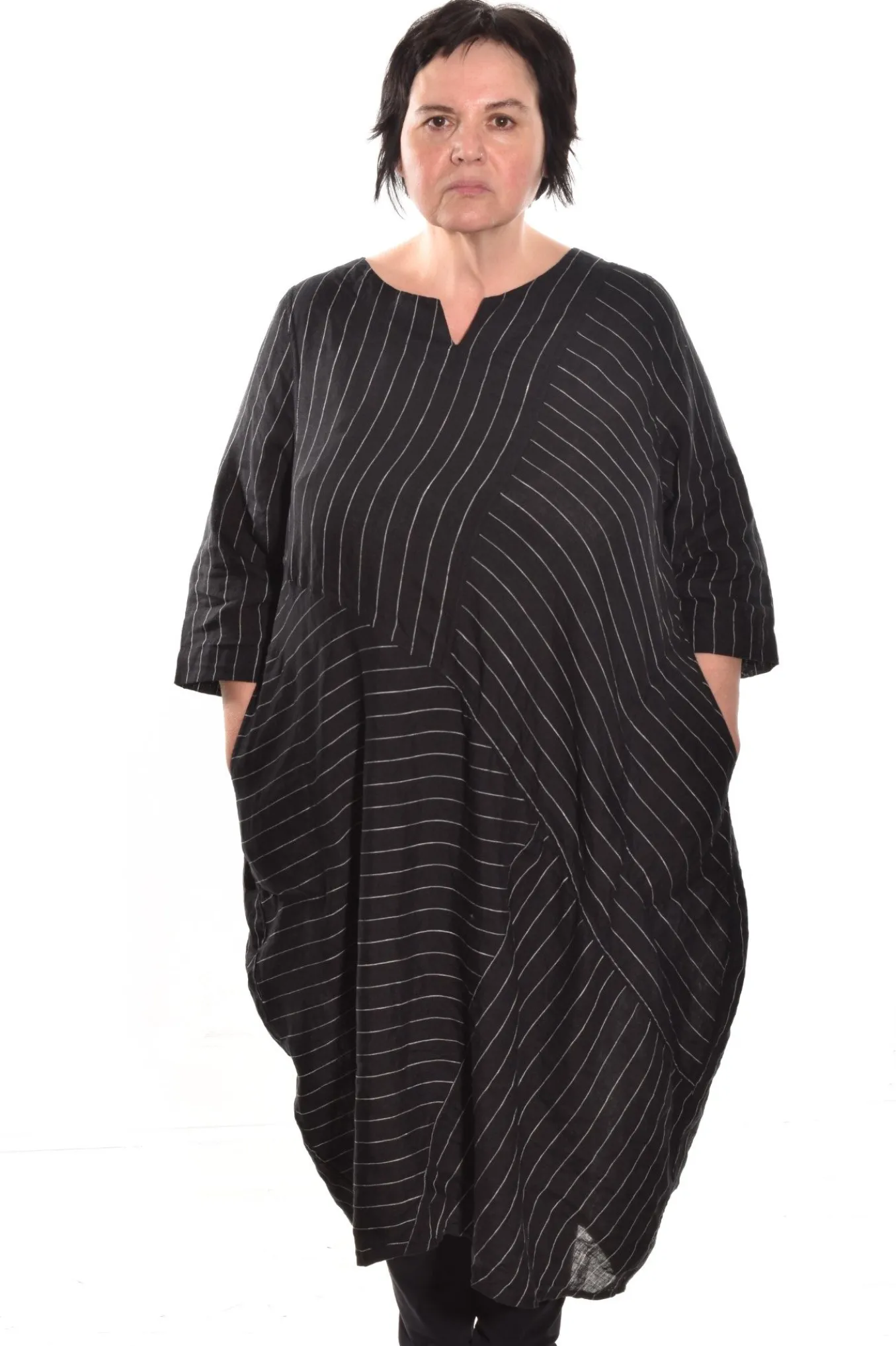 Cheyenne. Notch Neck Pin Stripe Bubble Tunic.