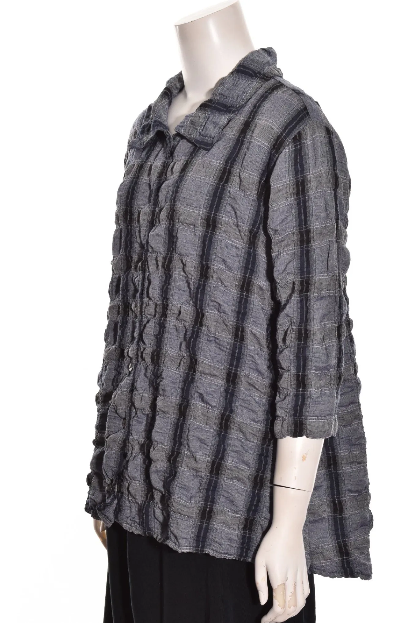 Cut Loose. Hi-Low Shirt In Crinkled Plaid.