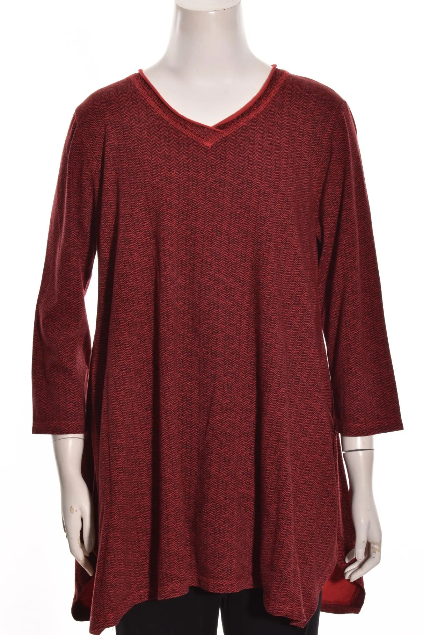 Prairie Cotton. Relaxed 3/4 Sleeve A-Line Tunic In Houndstooth.