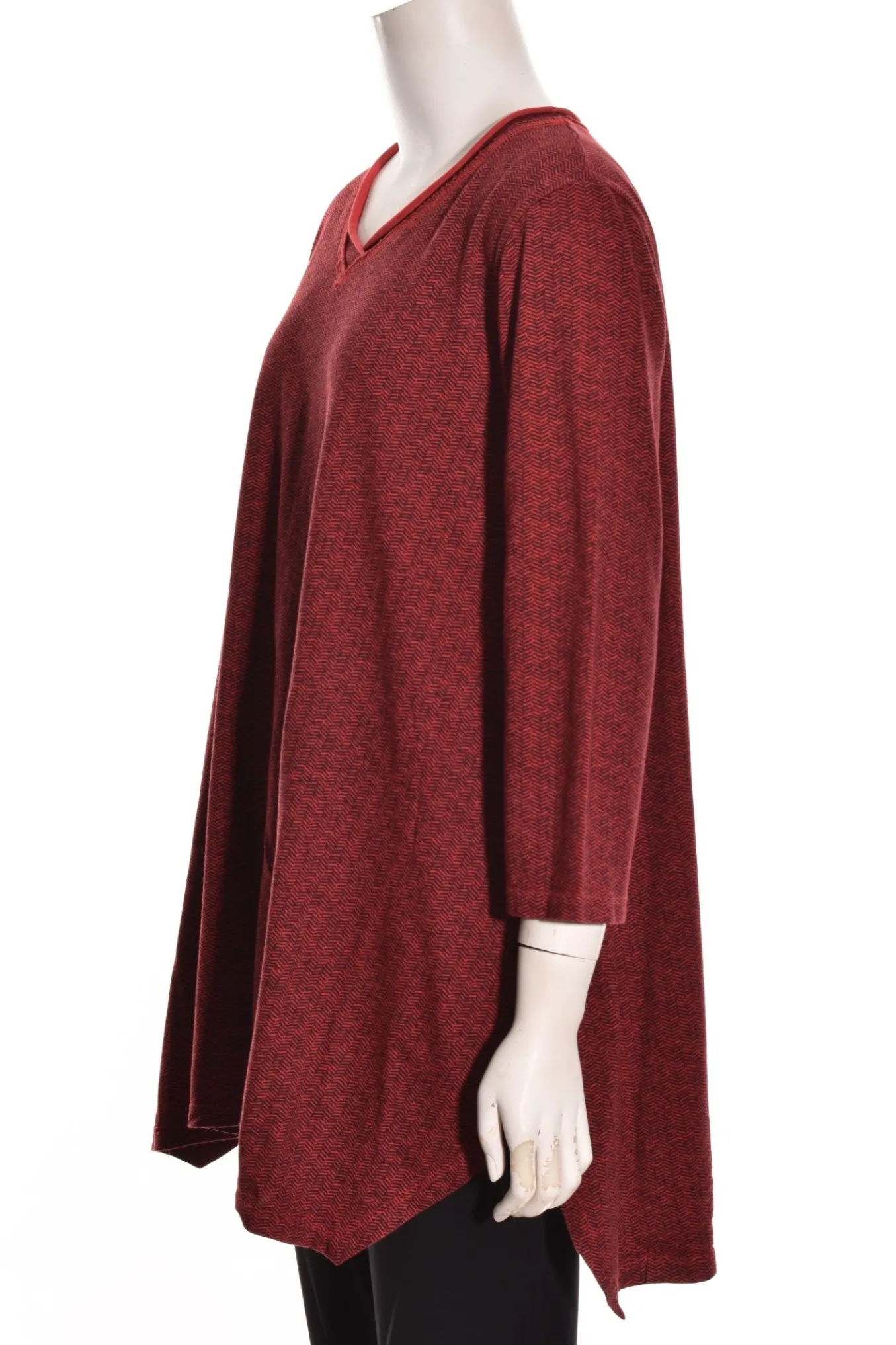 Prairie Cotton. Relaxed 3/4 Sleeve A-Line Tunic In Houndstooth.