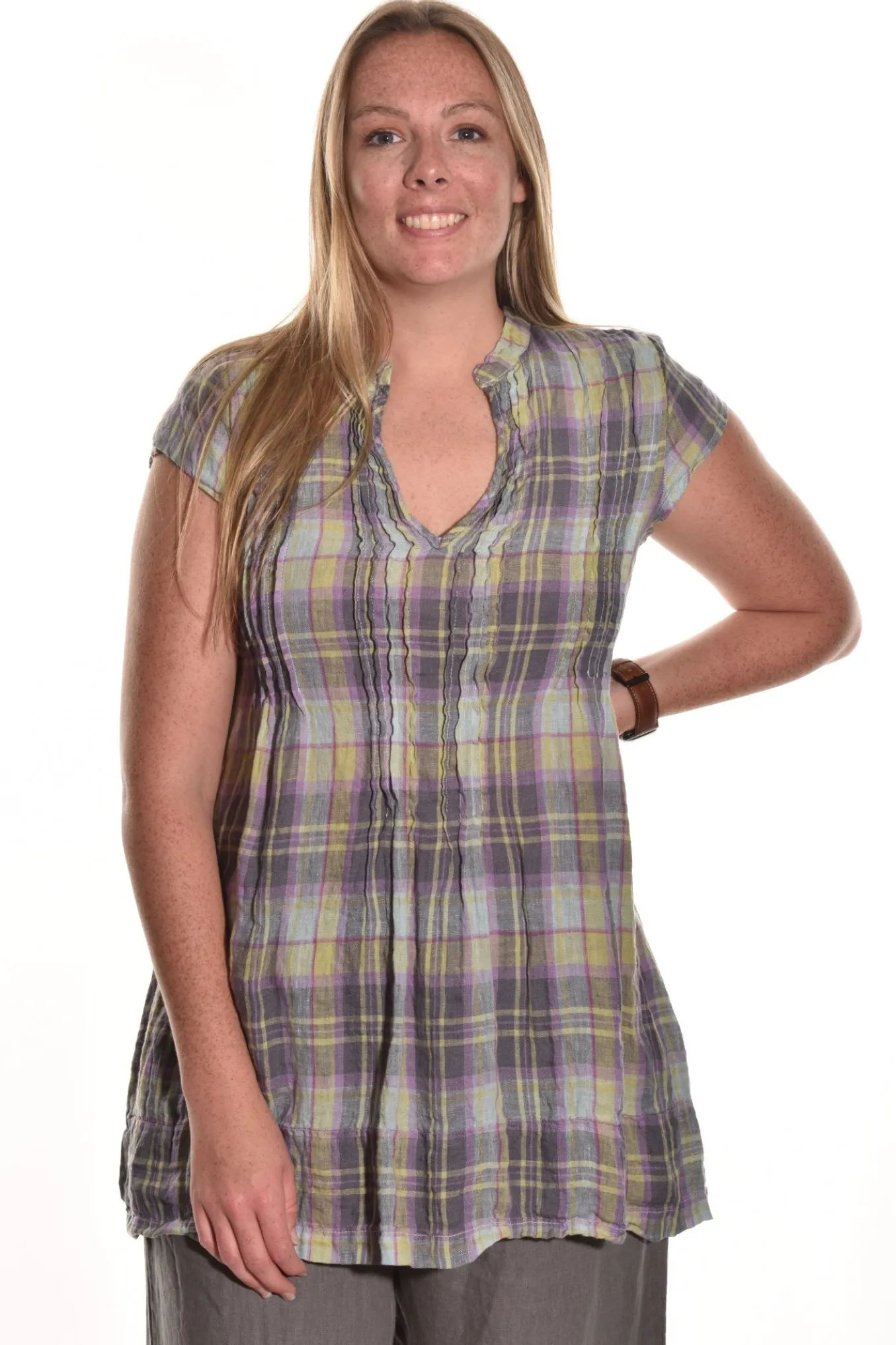 Cp Shades. Regina Cap Sleeve Tunic. (Faded Denim).